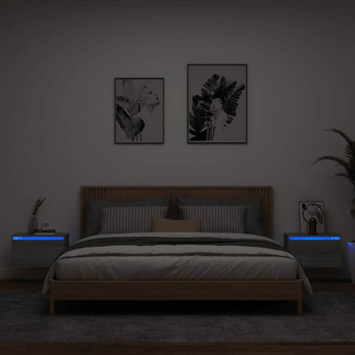 Wiszące szafki nocne z LED, 2 szt., szary dąb sonoma vidaXL