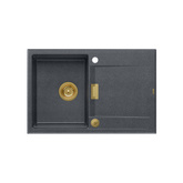 Zlewozmywak granitowy OWEN 111 – jednokomorowy, wpuszczany, black diamond/elementy złote, Quadron