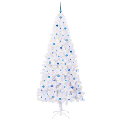 Sztuczna choinka z 300 diodami LED Biały 240 cm PVC i stal