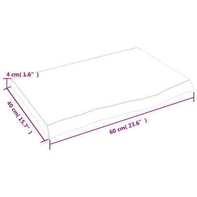 Półka, brązowa, 60x40x(2-4) cm, lakierowane lite drewno dębowe