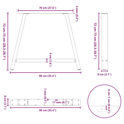 Nogi do stołu jadalnego w kształcie litery A 2 szt. Białe 90x(72-73) cm Stal