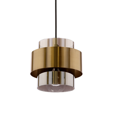Lampa wisząca z abażurem Spiega czarno-złota z kloszem dymionym E27 pojedyncza