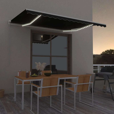 vidaXL Ręcznie zwijana markiza z LED, 450 x 300 cm, antracytowa