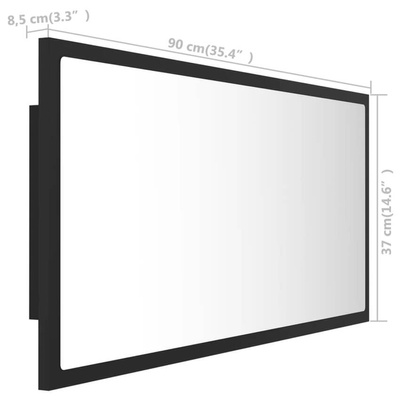 vidaXL Lustro łazienkowe z LED, szare, 90x8,5x37 cm, akryl