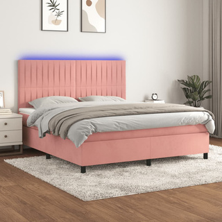 vidaXL Łóżko kontynentalne z materacem i LED, różowy aksamit 160x200cm wariant 4