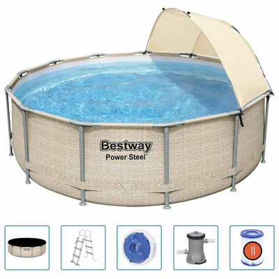 Bestway Basen Power Steel z akcesoriami i daszkiem, 396x107 cm