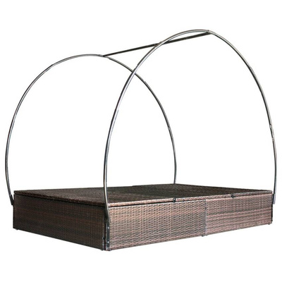 vidaXL Podwójny leżak z baldachimem, polirattan, brązowy