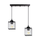 Lampa Wisząca Czarny 2X40 E27 Klosz Czarny+Kryształy Bezbarwne Glassia