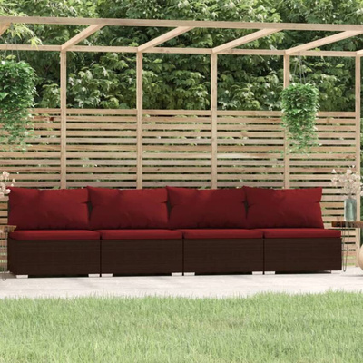 vidaXL 4-osobowa sofa ogrodowa z poduszkami, polirattan, brązowa