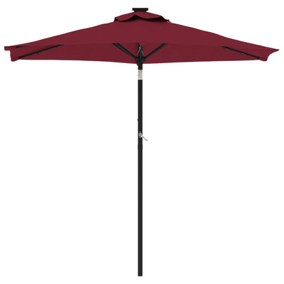 Parasol ogrodowy LED, stalowy słupek, bordowy, 225x225x212 cm