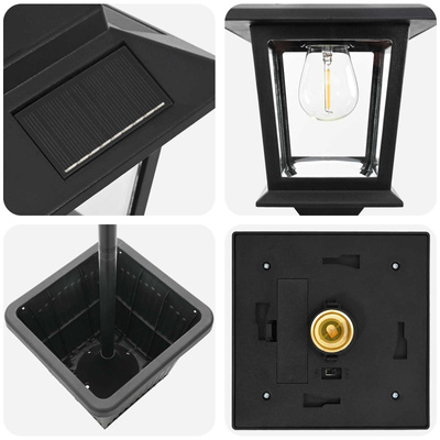 Lampka solarna z donicą with LED Bulb Czarny 32 x 32 x 158 cm