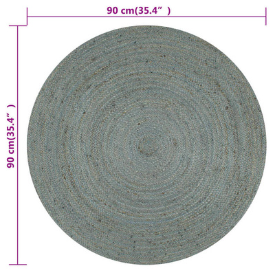 vidaXL Ręcznie wykonany dywan z juty, okrągły, 90 cm, oliwkowozielony