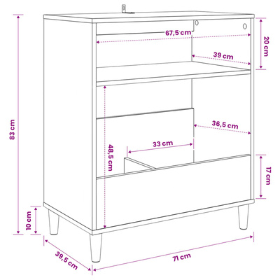 Stojak na odtwarzacz płyt Szary Sonoma 71 x 39,5 x 83 cm