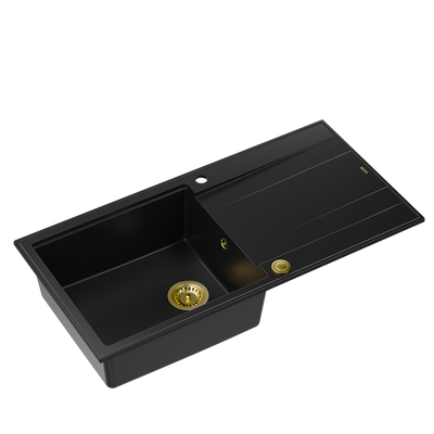 EVAN 146 XL GraniteQ zlewozmywak z syfonem Push 2 Open 1-komorowy z/o (1000x500x210; kom. 420x480) pure carbon / elementy złote