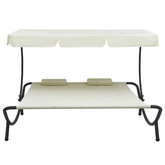 vidaXL Leżak ogrodowy z baldachimem i poduszkami, kremowy