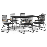 7-częściowy zestaw mebli ogrodowych, czarny, rattan PVC