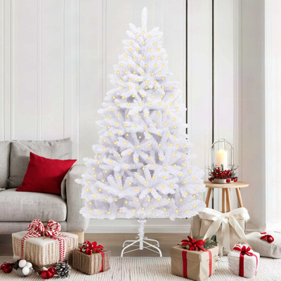 Sztuczna choinka z 300 diodami LED Biały 180 cm PVC i Metal