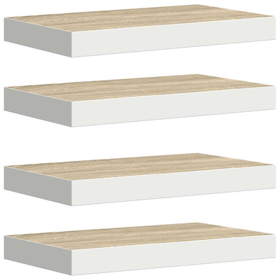 vidaXL Półki ścienne, 4 szt., kolor dębu i biel, 50x23x3,8 cm, MDF