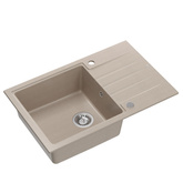 Zlewozmywak granitowy PETER 111 – jednokomorowy, wpuszczany, pearl beige/elementy stalowe, Quadron