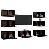 vidaXL Szafki telewizyjne, 7 szt., czarne, 30,5x30x60 cm, płyta
