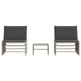 vidaXL Leżaki ze stolikiem, 2 szt., jasnoszare, polirattan