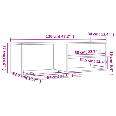 vidaXL Szafka pod TV, szary dąb sonoma, 120x34x37 cm
