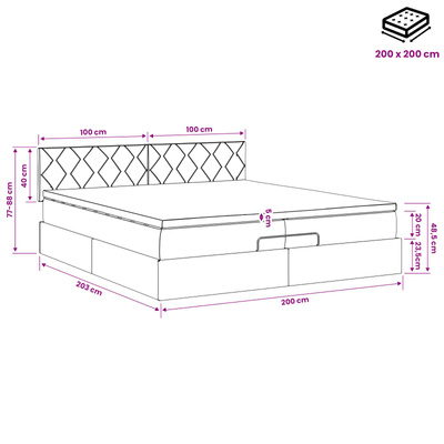 Łóżko ottoman z materacem różowy 200 x 200 cm Welur