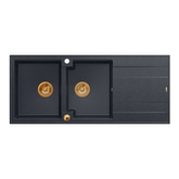 EVAN 121 GraniteQ zlewozmywak z syfonem Push To Open 2-komorowy z/o (1160x500x210; kom. 420x340) black diamond / elementy miedziane