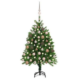 Sztuczna choinka z lampkami i bombkami, 120 cm, zielona vidaXL