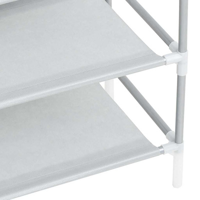 Stojak na buty z 10 półkami, metal i włóknina, srebrny