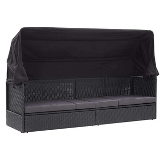 Sofa ogrodowa z zadaszeniem, polirattan, czarna