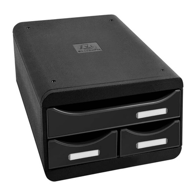 Exacompta Organizer biurkowy Small-Box Black z 3 szufladkami, połysk