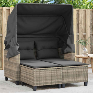 2-os. sofa ogrodowa, daszek i podnóżki, jasnoszara, rattan PE