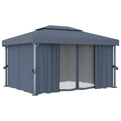 Altana ogrodowa z zasłonami, 4 x 3 m, antracytowa, aluminium