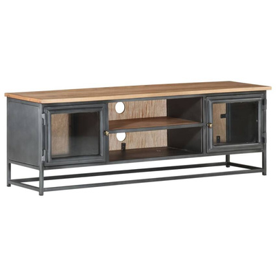vidaXL Szafka pod TV, szara, 120x30x40 cm, lite drewno akacjowe i stal