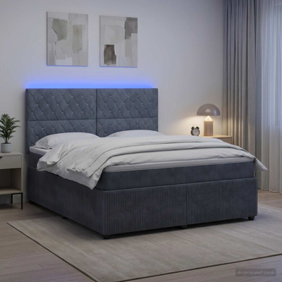 Łóżko z box spring LED z materacem ciemnoszary 160 x 200 cm