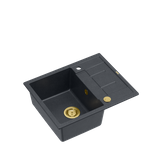 MORGAN 116 GraniteQ zlewozmywak black diamond z syfonem Push To Open kol. złoty 1-komorowy z/o + zaczepy 4 szt