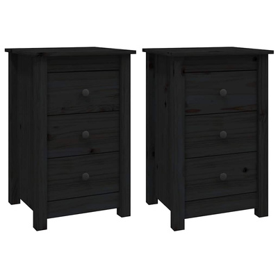 Szafki nocne, 2 szt., czarny, 40x35x61,5cm, lite drewno sosnowe