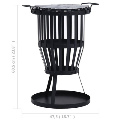 vidaXL Palenisko ogrodowe z kratką grillową, stal, 47,5 cm