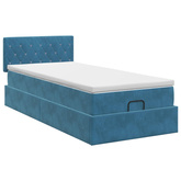 Łóżko ottoman z materacem Ciemnoniebieski 90 x 190 cm Welur