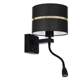 Polo Lampa Kinkiet Czarny 1X40W E27+2W Led Abażur Czarny+Złoty Pasek