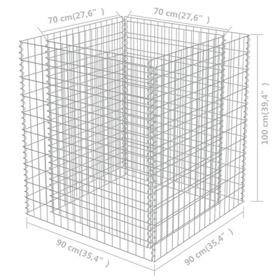 vidaXL Podwyższona donica gabionowa, galwanizowana stal, 90x90x100 cm