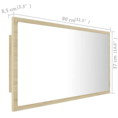 vidaXL Lustro łazienkowe LED, kolor dąb sonoma, 80x8,5x37 cm, akryl