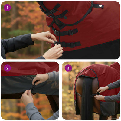 Koc dla Koni Bordowy i Czarny 115 cm Poliester