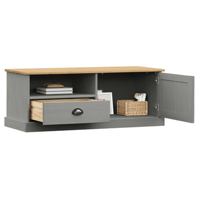 vidaXL Szafka pod TV VIGO, szara, 106x40x40 cm, lite drewno sosnowe