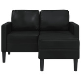 Sofa 2-osobowa z szezlongiem w kształcie litery L, czarna, 125 cm, skóra ekologiczna