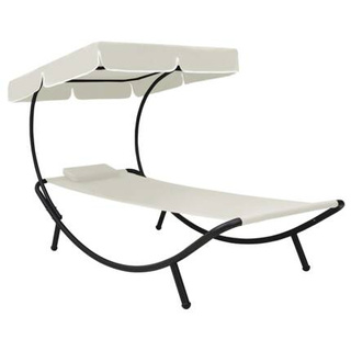vidaXL Leżak ogrodowy z baldachimem i poduszką, kremowy