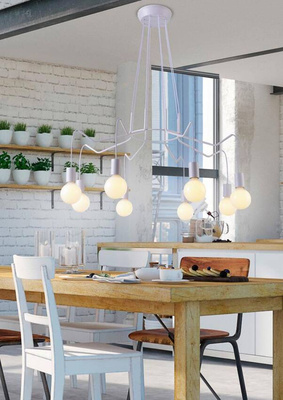 Lampa wisząca Basso 8-punktowa metalowa biała matowa nad stół do jadalni
