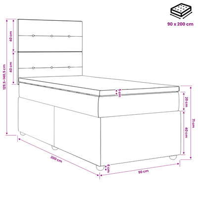 Łóżko z box spring LED z materacem ciemnoszary 90 x 200 cm