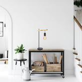 Lampka nocna Izzy loft czarno-drewniana lampka biurkowa E27